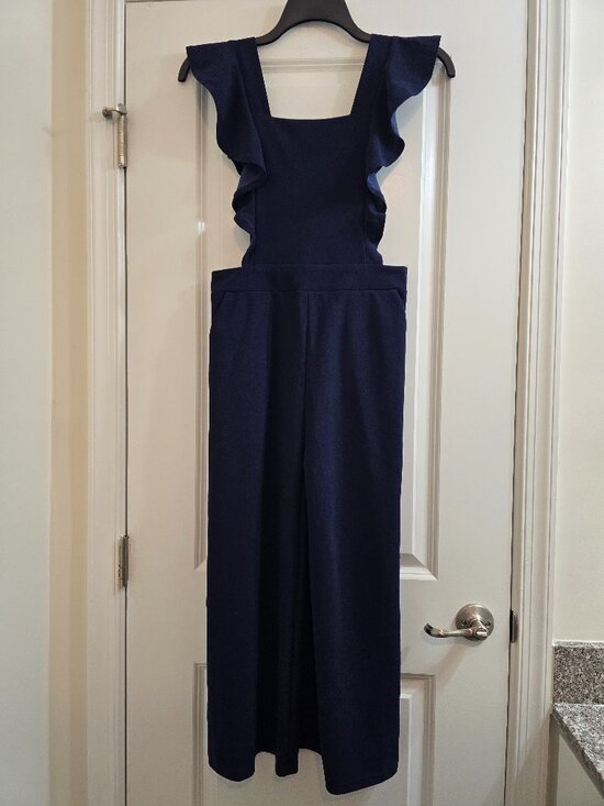 entro Pants - Entro Wide-Leg Pinafore Overalls Jumpsuit - Navy Blue